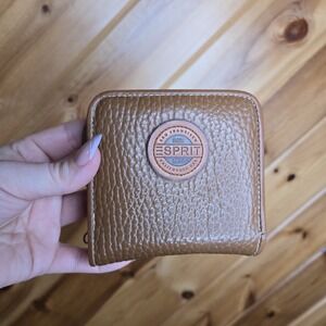 ESPRIT Vintage Brown Pebbled Leather Embossed Logo‎ Wallet EUC